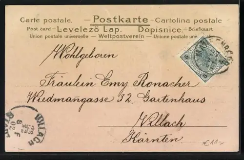 AK Prosit Neujahr, Hufeisen und Kleeblätter