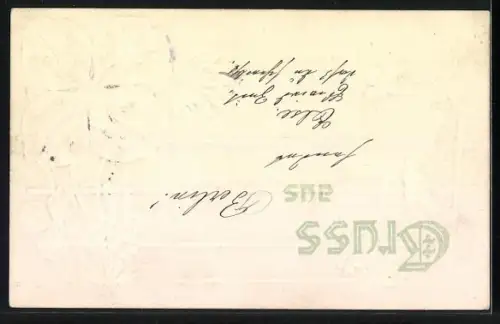 Präge-AK Kleeblatt mit Schwalben und Vergissmeinnicht