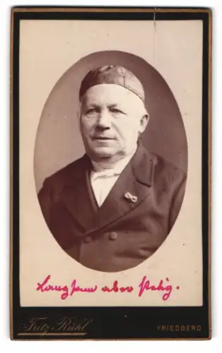 Fotografie Fritz Rühl, Friedberg, Kaiserstrasse 58, Porträt eines älteren Mannes