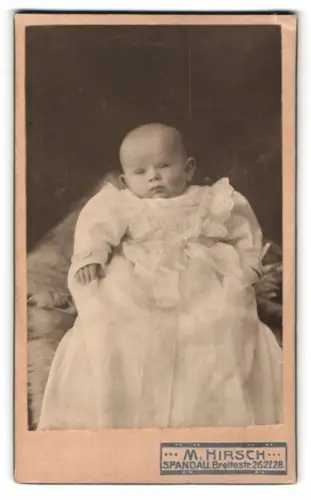 Fotografie M. Hirsch, Spandau, Breitestrasse 26, Herbert Brussow als Baby in langem Kleid