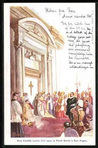 AK San Pietro, Papst Pius X. am Eingang der Porta Santa
