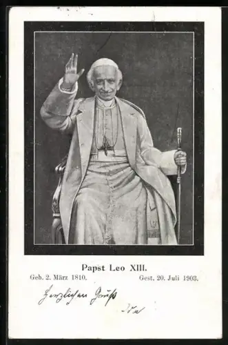 AK Papst Leo XIII. mit erhobener Hand zum Grusse