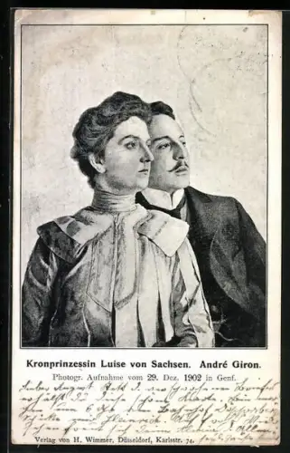 AK Genf, Kronprinzessin Luise von Sachsen, André Giron im Porträt 1902