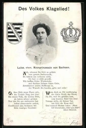 AK Des Volkes Klagelied!, Luise ehem. Kronprinzessin von Sachsen