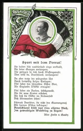 AK Portrait Friedrich Augsut III. von Sachsen in Uniform mit Gedicht von Alice freiin v. Gaudy