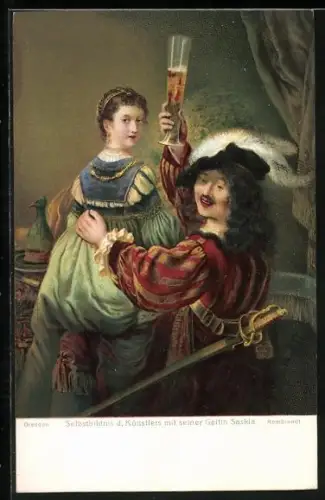 Künstler-AK Stengel & Co. Nr. 29708, Rembrandt: Selbstbildnis des Künstlers mit Gattin Saskia