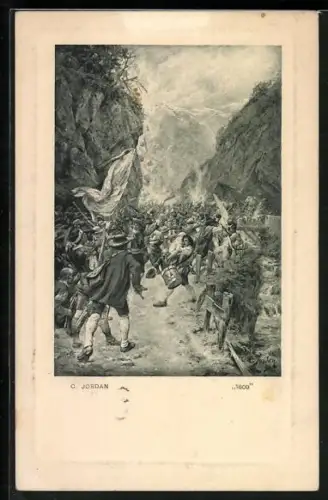 Künstler-AK 1809, Das Volk zieht in den Krieg