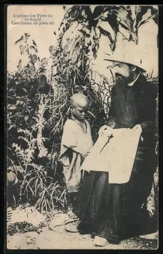AK Missions des Peres du St. esprit, Catechisme en plein air, Missionar