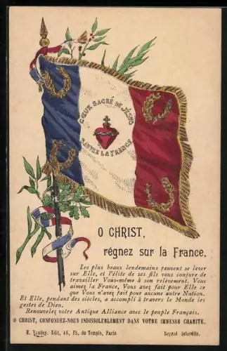 AK O Christ regnes sur le France, Religion, franzöische Flagge