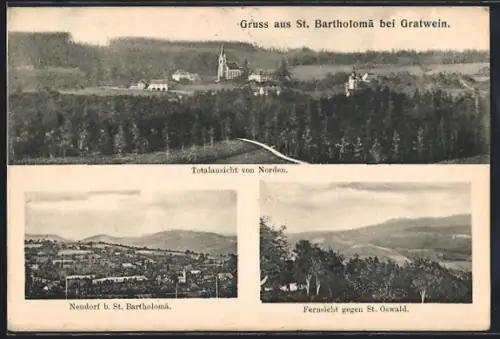 AK St. Bartholomä bei Gratwein, Neudorf, Fernsicht gegen St. Oswald