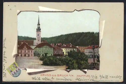 AK Bruck an der Mur, Blick über den Hauptplatz