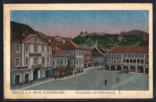 AK Bruck a. d. Mur, Hauptplatz mit Schlossberg