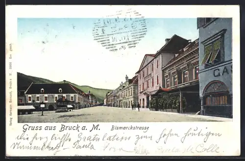 AK Bruck / Mur, Blick in die Bismarckstrasse mit Casino