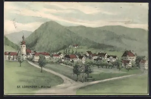 AK St. Lorenzen i. Mürztal, Gesamtansicht des Ortes