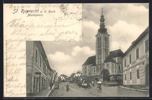 AK St. Ruprecht a. d. Raab, Marktplatz mit Gasthaus Johann Schwarz