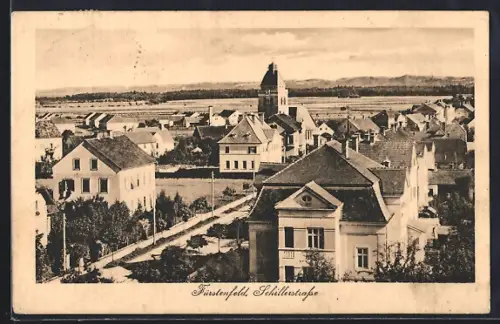 AK Fürstenfeld, Schillerstrasse mit Kirche aus der Vogelschau