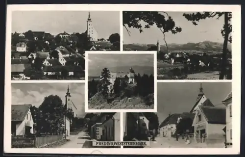 AK Preding, Schloss Hornegg, Strassenpartie an der Kirche, Ortsansicht