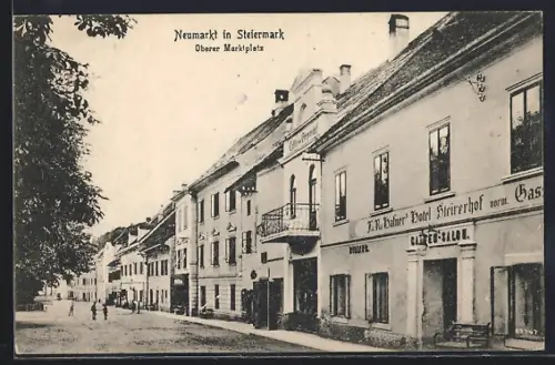 AK Neumarkt, Hotel u. Café Steirerhof Hafner, Oberer Marktplatz