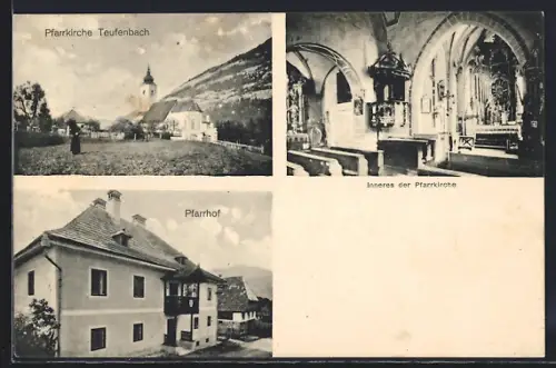 AK Teufenbach /Stmk., Pfarrkirche und Pfarrhof