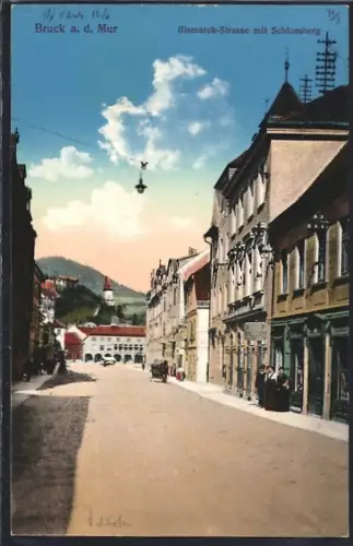 AK Bruck a. d. Mur, Bismarck-Strasse mit Schlossberg