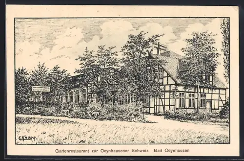 Künstler-AK Bad Oeynhausen, Gasthaus zur Oeynhausener Schweiz
