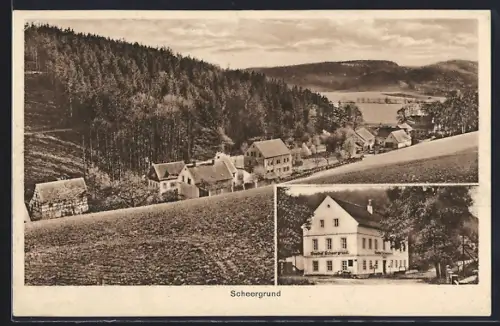 AK Scheergrund, Totalansicht mit Gasthaus Scheergrund