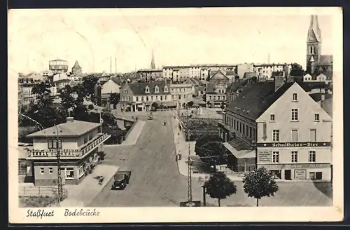 AK Stassfurt, Badebrücke mit Gasthaus und Tankstelle