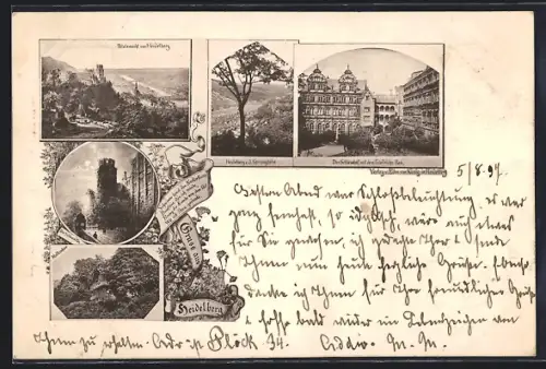 AK Heidelberg, Schlosshof mit Friedrichsbau, Totalansicht, Sprunghöhe