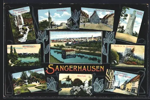 Mikroskop-AK Sangerhausen, Ulrichplatz, Kylische Strasse, Markt mit Rathaus