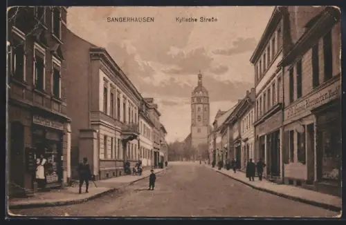 AK Sangerhausen, Kylische Strasse mit Blick zur Kirche