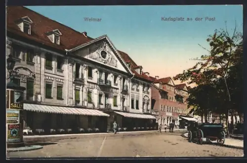 AK Weimar / Thüringen, Strassenpartie am Karlsplatz an der Post