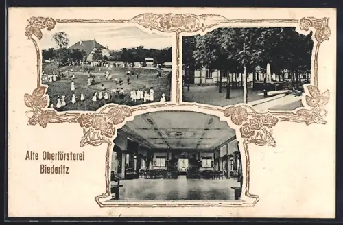 AK Biederitz, Gasthof alte Oberförsterei mit Saalansicht