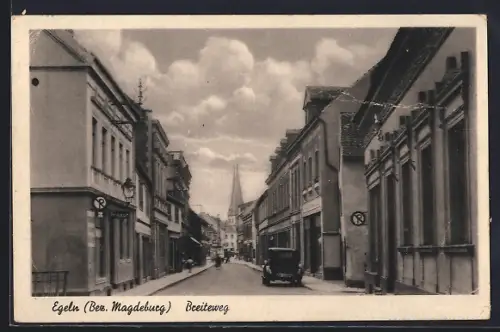 AK Egeln, / Magdeburg, Strasse Breiteweg mit Friseur