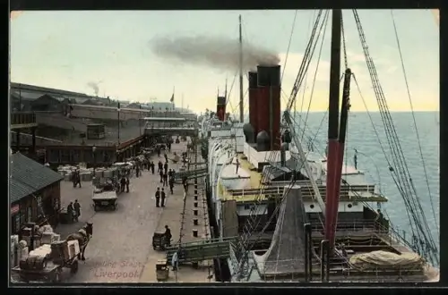 AK Liverpool, Landing Stage, Dampfer an den Landungsbrücken im Hafen