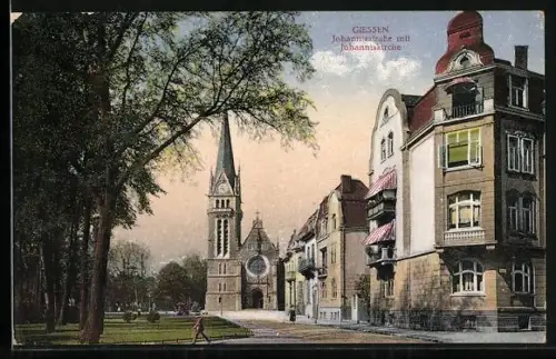 AK Giessen, Johannisstrasse mit Johanniskirche