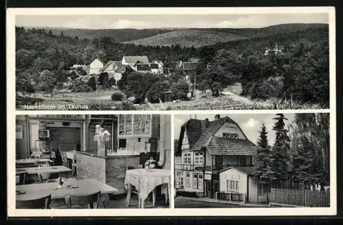 AK Hasselborn, Gasthaus & Pension zum Onkel Max & Ortsansicht