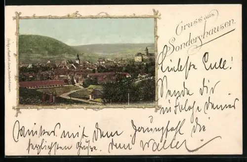 AK Sondershausen / Thüringen, Blick auf den Ort, Rahmen
