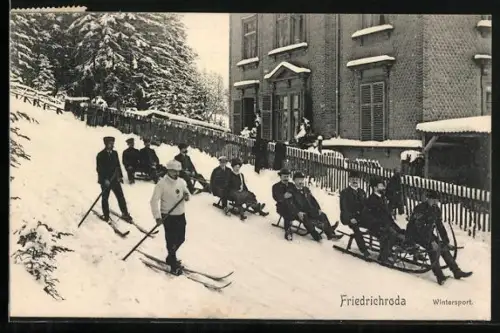 AK Friedrichroda, Wintersport im zugeschneiten Ort