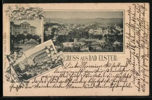 AK Bad Elster, Partien am Hotel Deutscher Kaiser, Ortsansicht