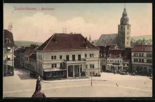 AK Sondershausen / Thüringen, Strassenblick auf Marktplatz mit Kirche