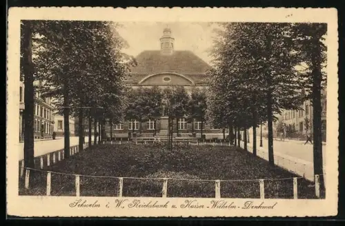 AK Schwelm i. W., Reichsbank und Kaiser Wilhelm Denkmal