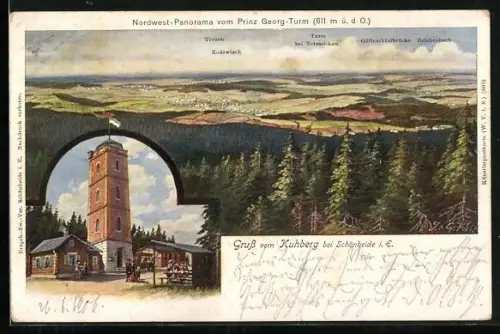 AK Kuhberg bei Schönheide, Nordwest-Panorama vom Prinz Georg Turm