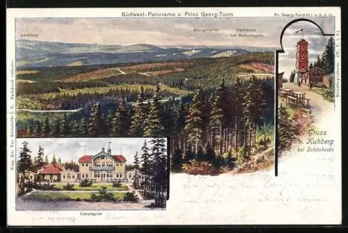 AK Kuhberg bei Schönheide, Südwest-Panorama vom Prinz Georg Turm