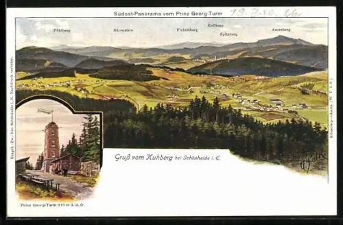 AK Kuhberg bei Schönheide, Südost-Panorama vom Prinz Georg Turm