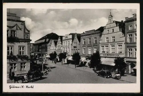 AK Güstrow i. M., Markt mit Gaststätte zum Ratskeller