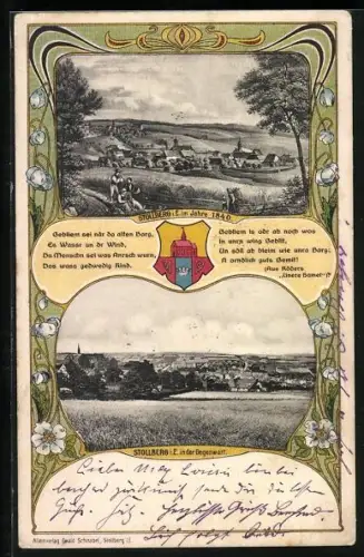 Passepartout-AK Stollberg / Erzgeb., Totalansicht, Wappen