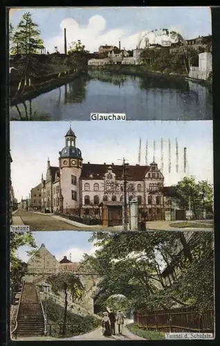 AK Glauchau, Postamt, Tunnel, Teilansicht