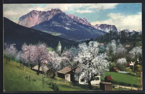 AK Bad Aussee, Teilansicht mit Kirche und Bergmassiv