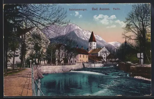 AK Bad Aussee, Flusspartie mit Blick zur Kirche
