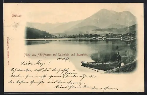 AK Alt-Aussee, Uferpartie mit Blick zum Dachstein und Saarstein